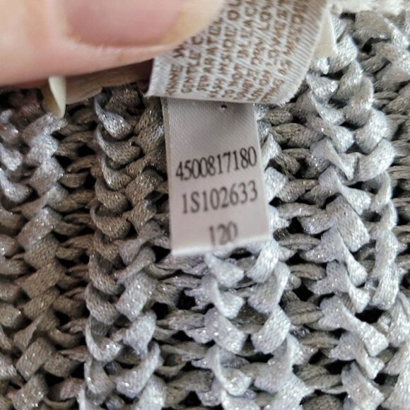 Chico's Cardigan Formal Silver Open Knit Short Sleeve Sheer Lettuce Ruffle 0 - Picture 15 of 16